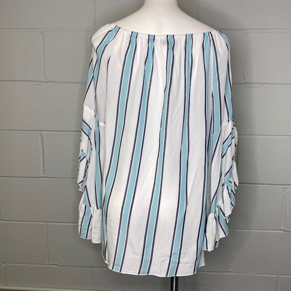 NWT Fever Blue & White Striped Off Shoulder Top - Picture 6 of 7